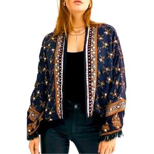 NWT Free People Rays Of Light Embellished Fringe Hem Floral Jacket
Size S